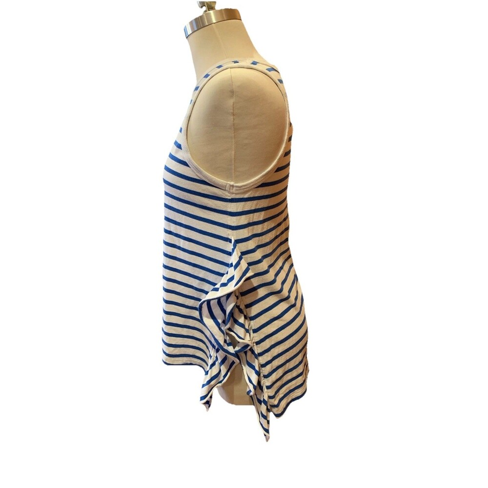 $120 Current Elliott Tank Top Side Slit Ruffle Striped Blue/Wht Size 0 *Note - Picture 4 of 12